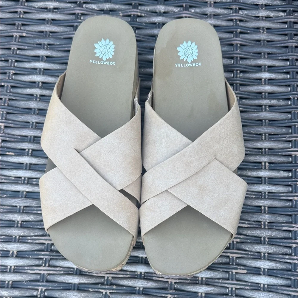 Yellow Box Women's Neutral Crisscross Slide Sandals, Size 10 - Picture 1 of 6